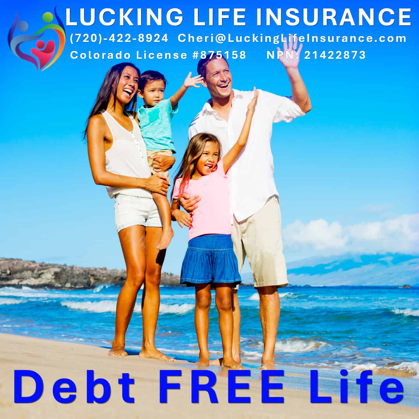A happy Family on the beach living a Debt Free life using Whole Life Insurance Policy ▪️ Whole Life Insurance + Universal Life Insurance = Debt-Free Life