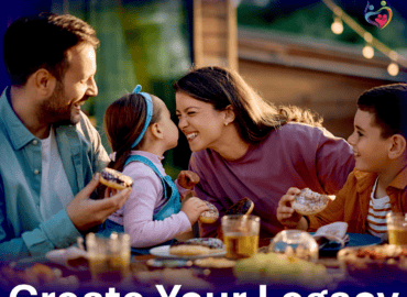 A happy family enjoying lunch with friends. they are not Stressed about Debt, Delinquent on their loans? because the took 3 steps to create a legacy.